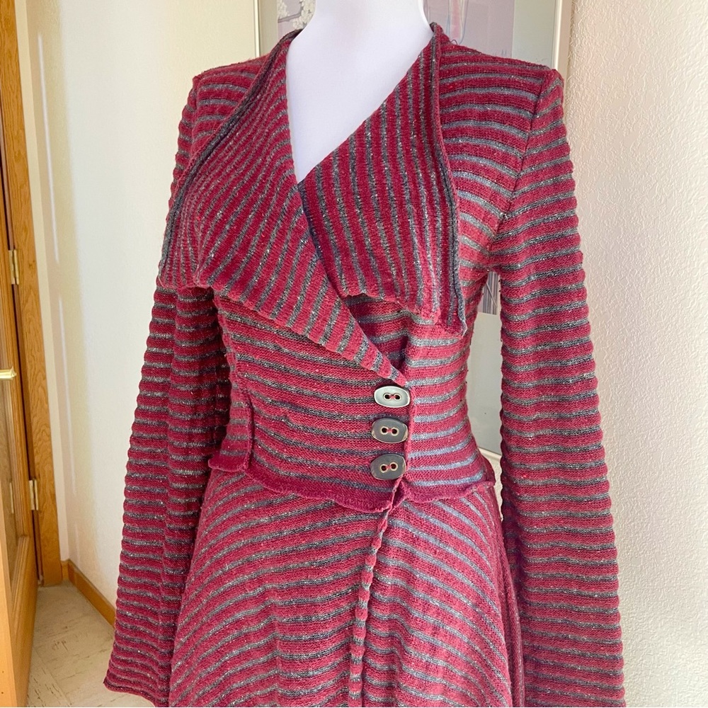 FREE PEOPLE Striped Whimsy Goth Wrap Sweater Cardigan XS S Red Gray Fairy Core - Picture 4 of 8